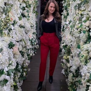 Zara Red Belted Tapered Pants